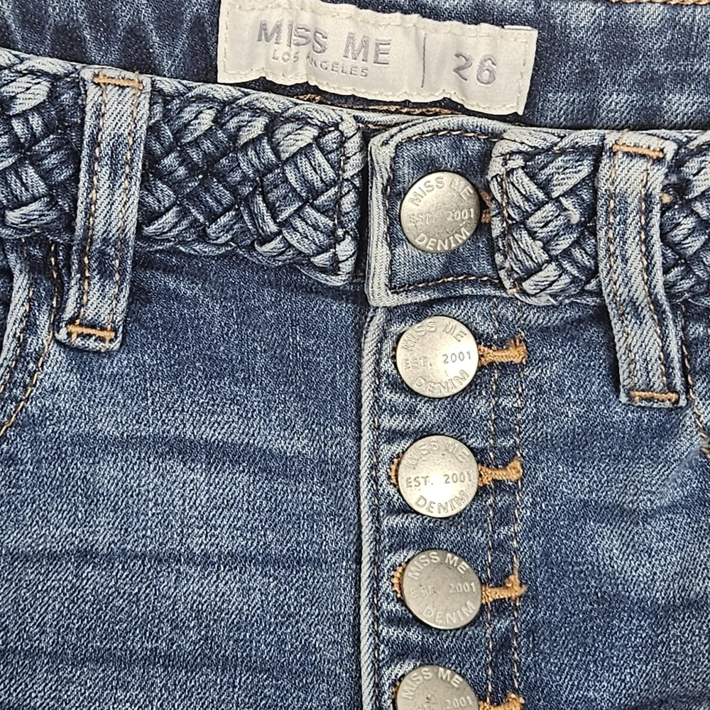 Miss Me button fly cropped jeans braided waistband size 26